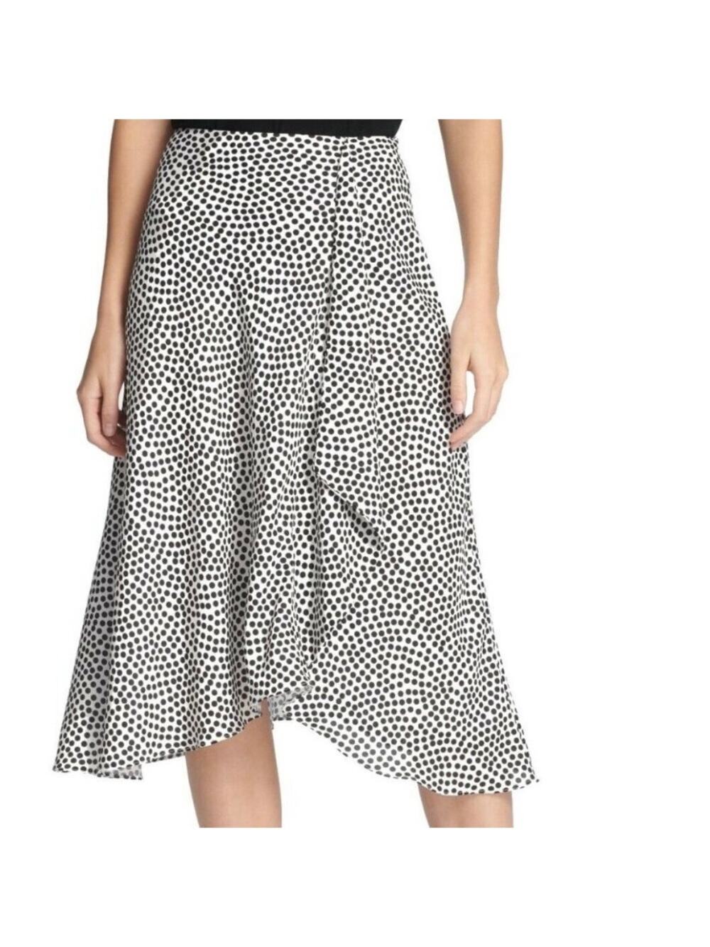 DKNY Polka Dot Ruffle Midi Skirt US 6 Black White Retro Coquette Twee Preppy